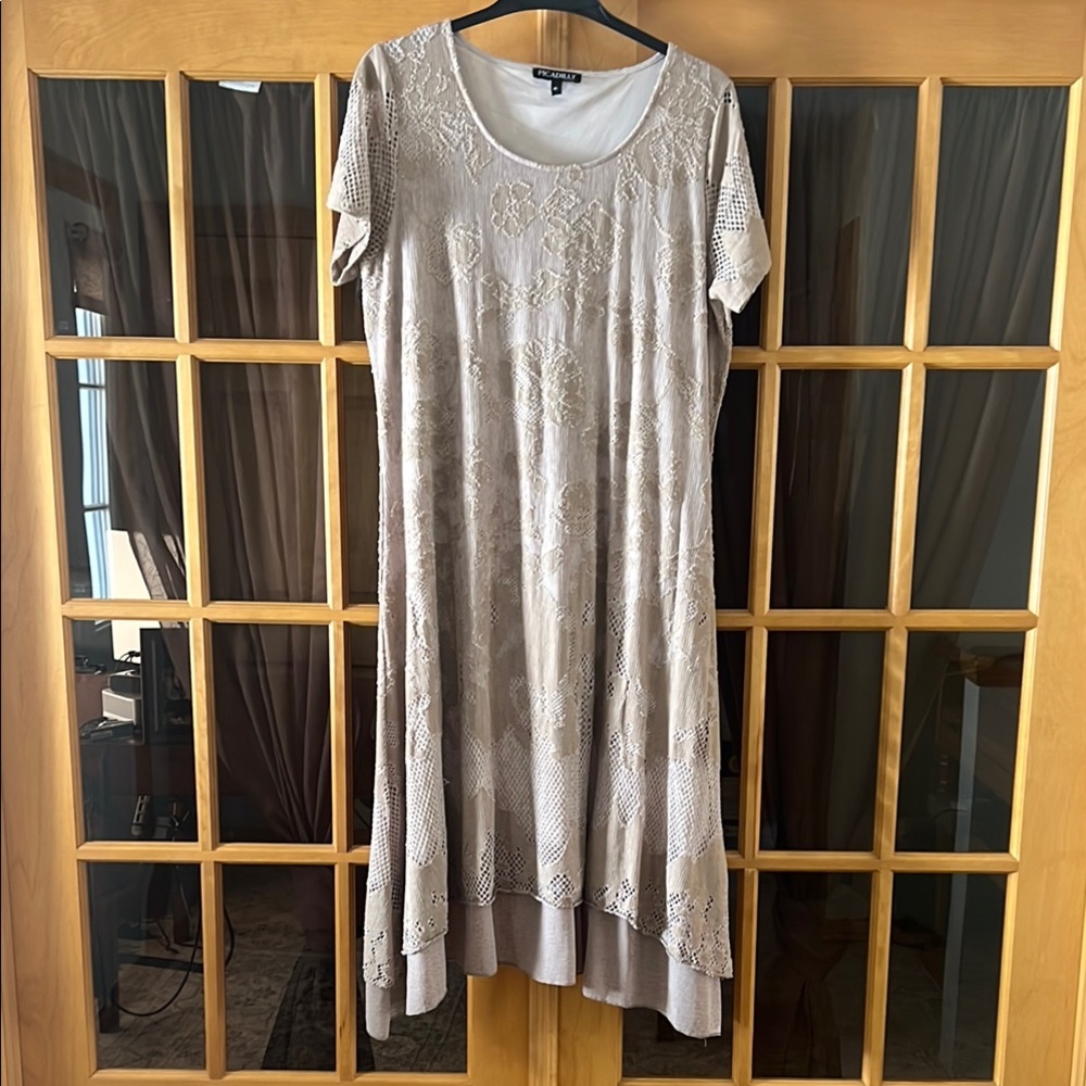 Picadilly Women’s Lace Overlay Dress in Beige XL